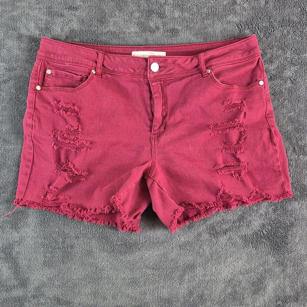 C. EST. 1946 Denim Distressed BURGUNDY Cut Off Shorts Mid-Rise Women's Size 12